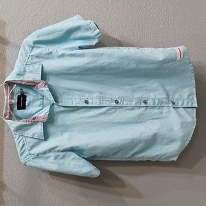 Calvin Klein Boys Button Down Shirt Teal Size Large